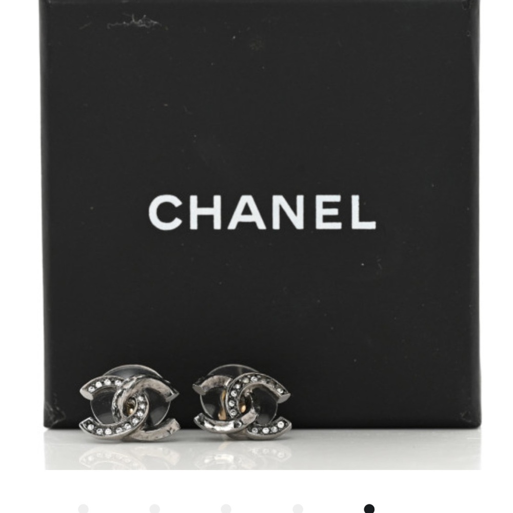 AUTHENTIC CHANEL Ruthenium Crystal CC Earrings